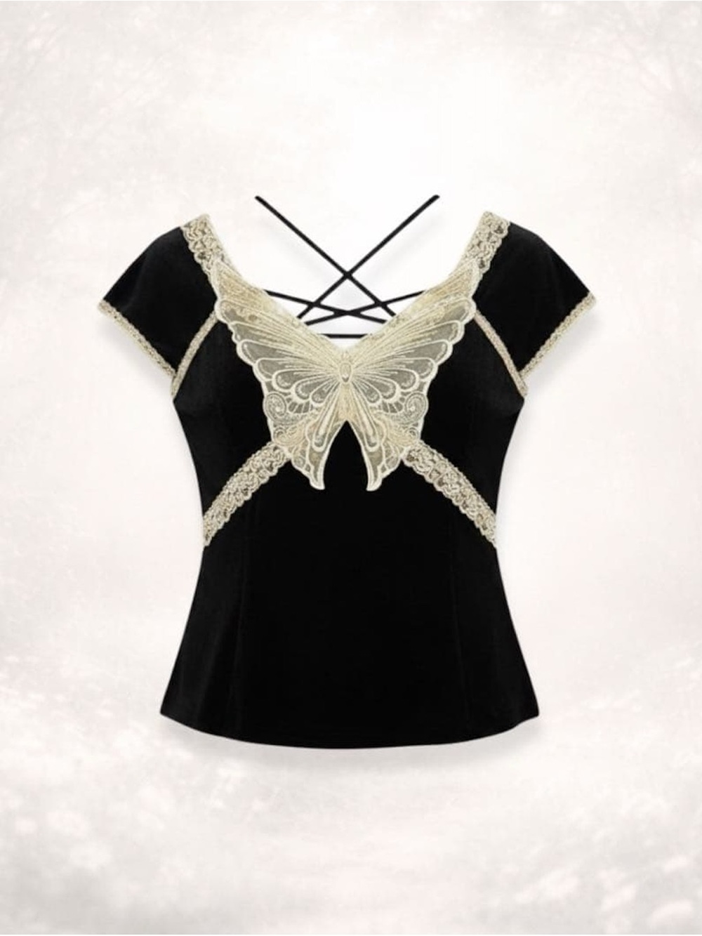moving sale 💕 - j-fashion black velvet and sequin butterfly top